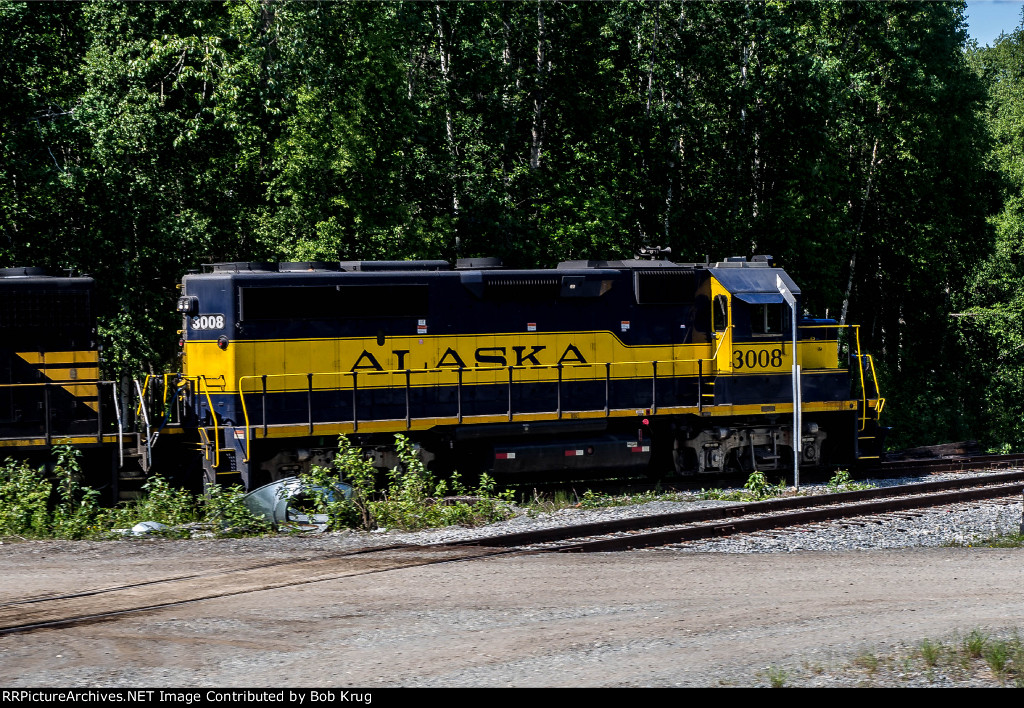 ARR 3008 heading a track work train on a siding at Talkeetna